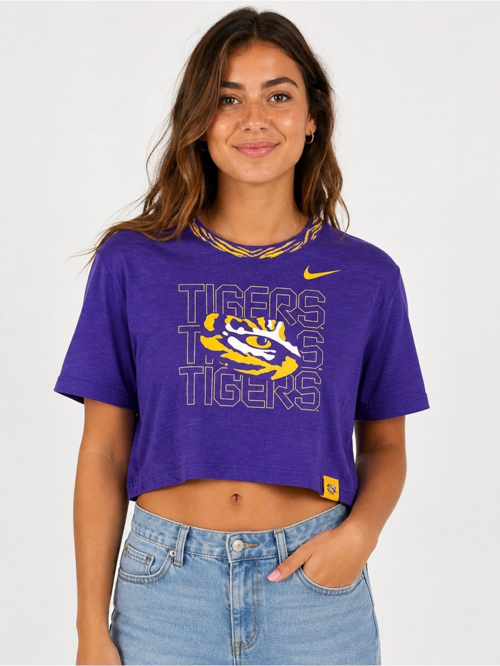 LSU Tigers Nike Women’s Cropped Dri-FIT Tee – XS